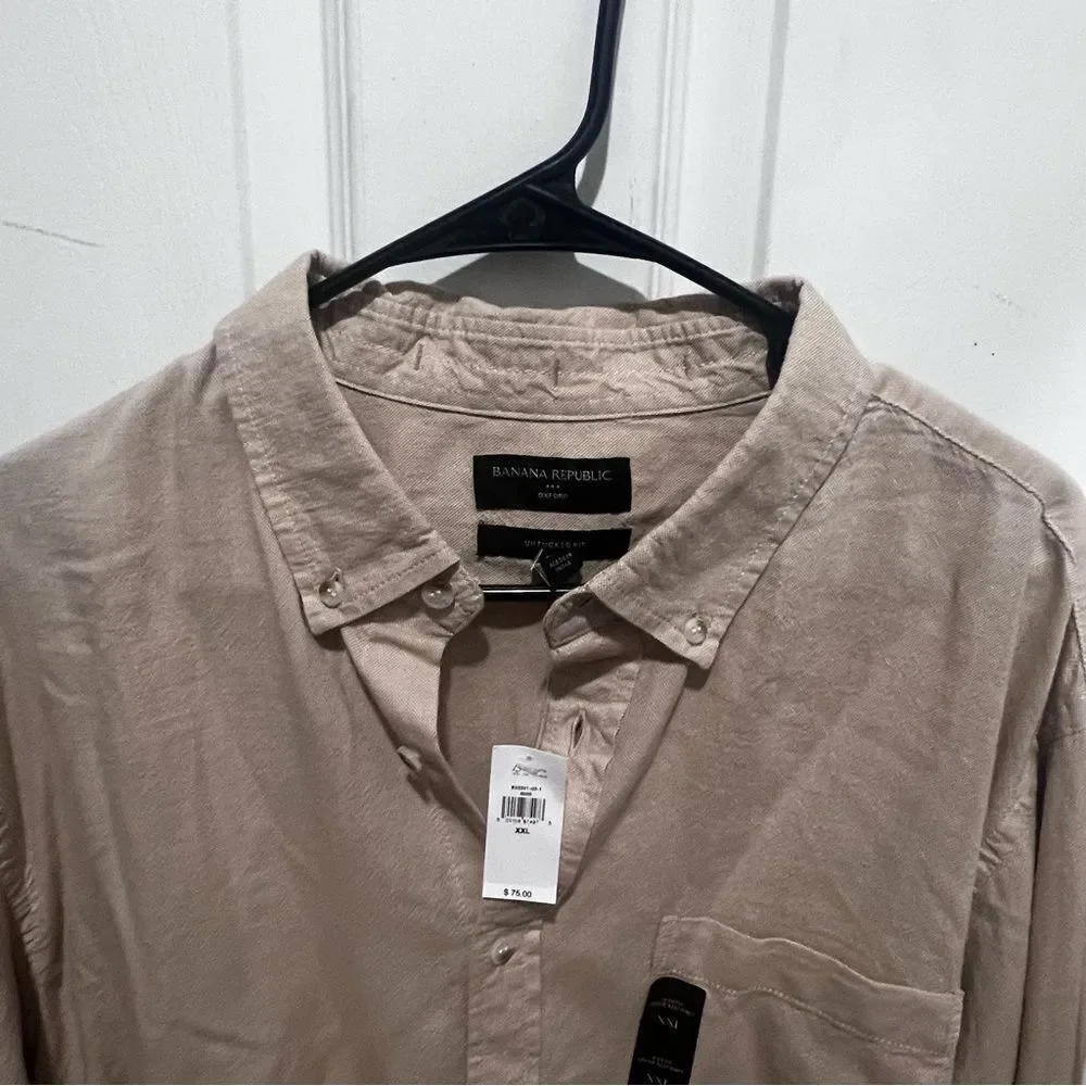 NWT Men's banana republic button down long sleeve collard shirt xxl untucked fit - Picture 6 of 8